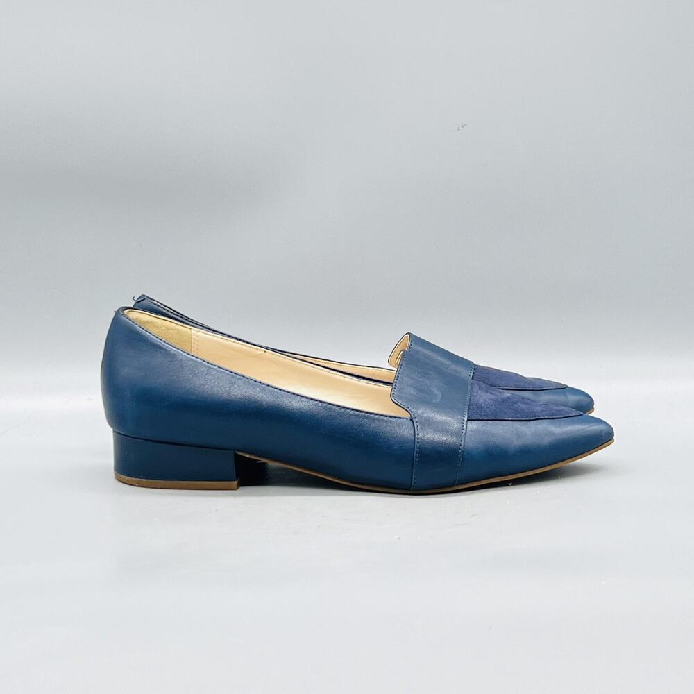 Cole Haan Shoes Women 8 Blue Leather Loafer Flats Pointed Toe Block Heel Slip On - Picture 1 of 11